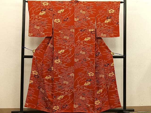平和屋着物■上質な小紋　型染め　椿花文　正絹　逸品　BAAX8385mz