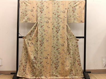 平和屋着物■上質な小紋　扇面椿花文　金彩　正絹　逸品　BAAX8387mz