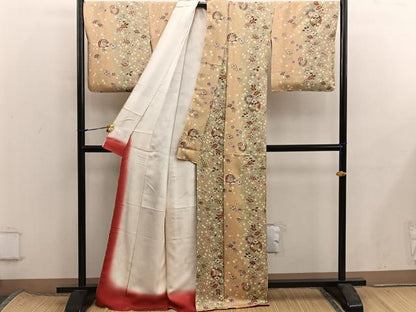 平和屋着物■上質な小紋　扇面椿花文　金彩　正絹　逸品　BAAX8387mz
