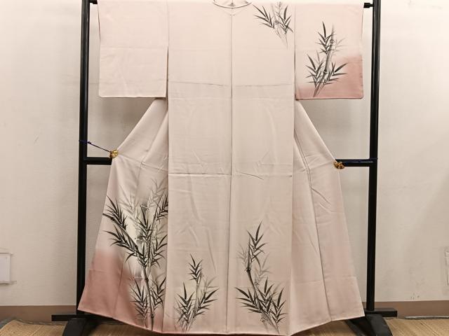 平和屋着物■訪問着　手描き　笹の葉文　暈し染め　正絹　逸品　BAAX8390mz