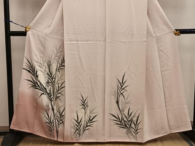 平和屋着物■訪問着　手描き　笹の葉文　暈し染め　正絹　逸品　BAAX8390mz