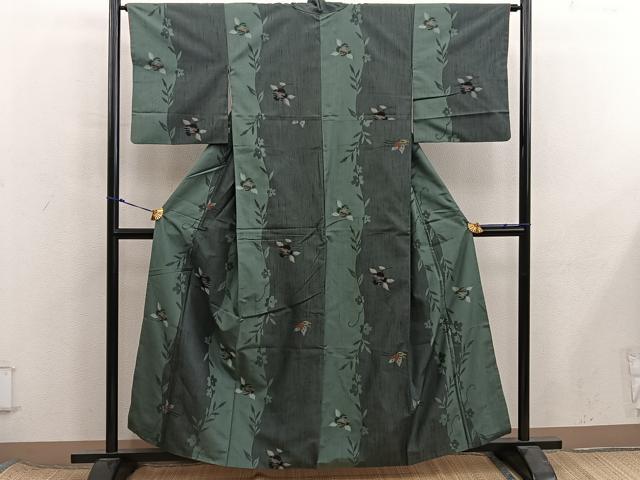 平和屋着物■上質な紬　舞蝶花文　正絹　逸品　BAAX8391mz