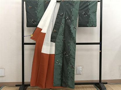 平和屋着物■上質な紬　舞蝶花文　正絹　逸品　BAAX8391mz