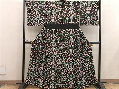 平和屋着物■上質な小紋　幾何学文様　正絹　逸品　BAAX8398mz