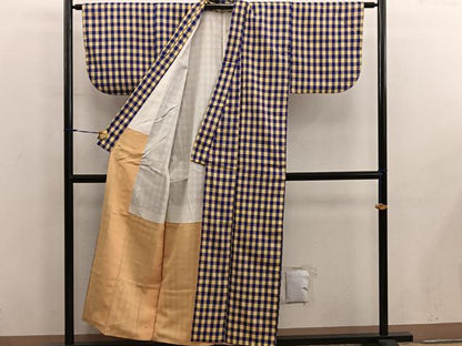 平和屋着物■上質な紬　格子柄　正絹　逸品　BAAX8401mz