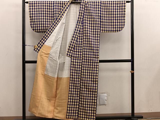 平和屋着物■上質な紬　格子柄　正絹　逸品　BAAX8401mz