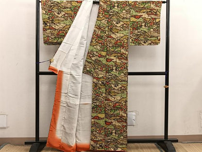 平和屋着物■上質な小紋　一珍染め　風景文　正絹　逸品　未使用　BAAX8402mz