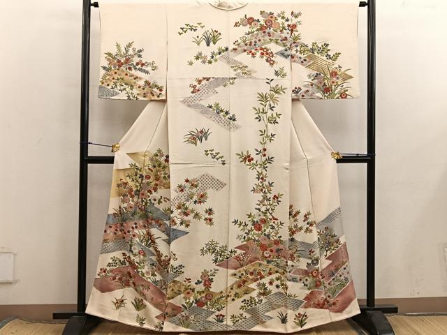 平和屋着物■訪問着　刺繍　菊花文　金糸　正絹　逸品　BAAX8404mz