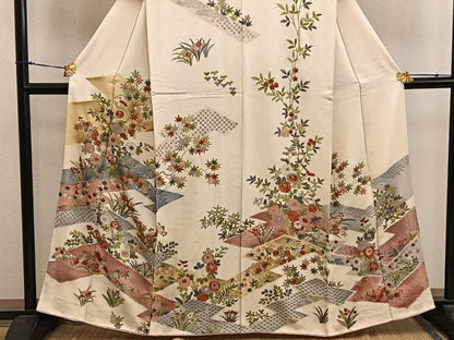 平和屋着物■訪問着　刺繍　菊花文　金糸　正絹　逸品　BAAX8404mz