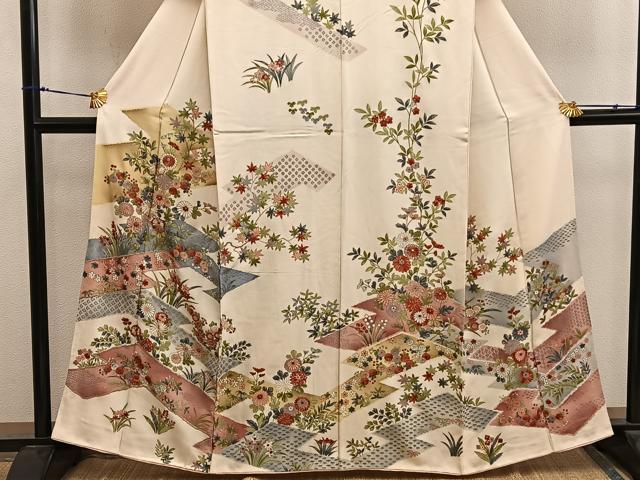 平和屋着物■訪問着　刺繍　菊花文　金糸　正絹　逸品　BAAX8404mz