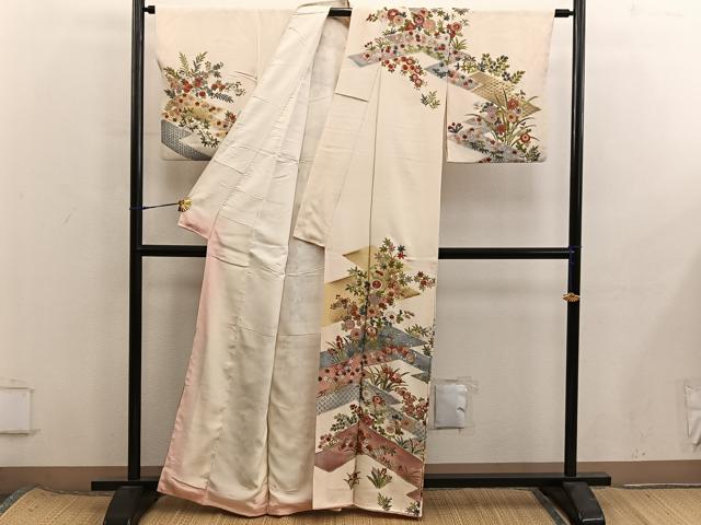 平和屋着物■訪問着　刺繍　菊花文　金糸　正絹　逸品　BAAX8404mz