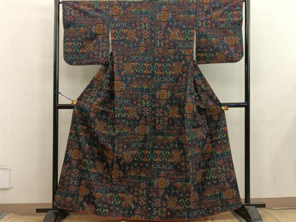 平和屋着物■上質な紬　菊花文　正絹　逸品　BAAX8409mz