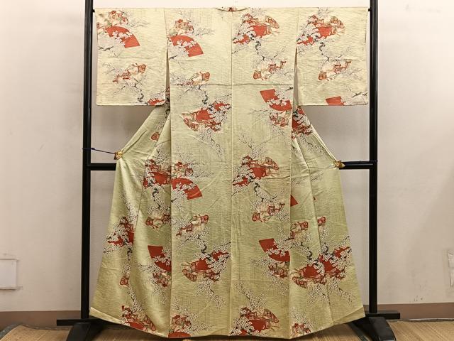 平和屋着物■上質な小紋　御所車花文　金彩　正絹　逸品　BAAX8410mz