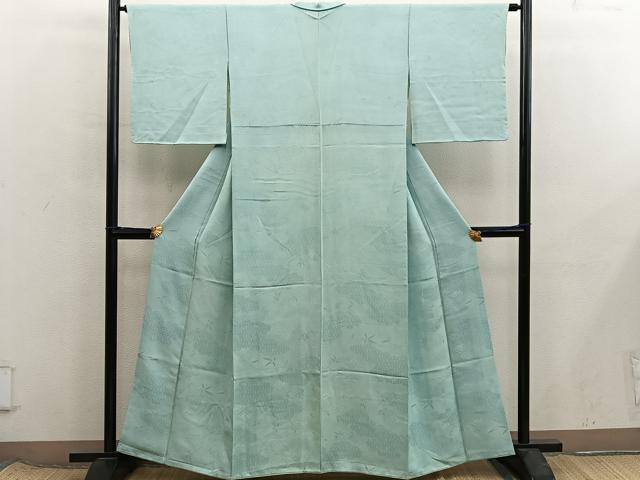 平和屋着物■上質な色無地　菱花地紋　山葵色　正絹　逸品　BAAX8414mz