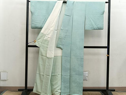 平和屋着物■上質な色無地　菱花地紋　山葵色　正絹　逸品　BAAX8414mz