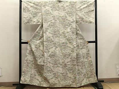 平和屋着物■上質な紬　風景文　正絹　逸品　BAAX8417mz