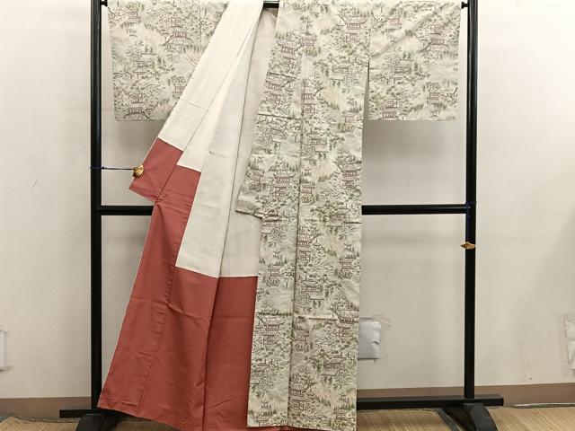 平和屋着物■上質な紬　風景文　正絹　逸品　BAAX8417mz