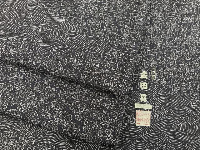 平和屋着物■東京染伝統工芸士　金田昇　小紋　立波花文　正絹　逸品　BAAX8419mz
