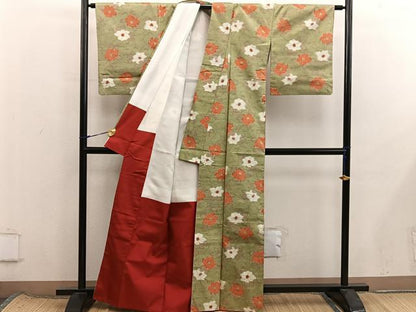 平和屋着物■上質な紬　草花文　正絹　逸品　BAAX8420mz