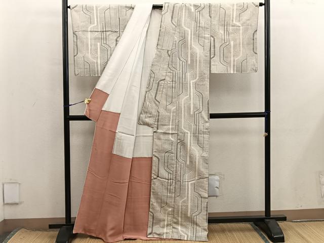平和屋着物■上質な紬　幾何学文様　正絹　逸品　BAAX8421mz