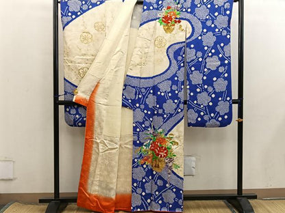 平和屋着物■豪華振袖　駒刺繍　絞り　飾花文　金彩　正絹　逸品　BAAX8424mz