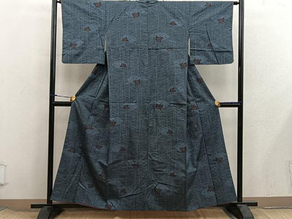 平和屋着物■上質な紬　草花文　正絹　逸品　BAAX8426mz