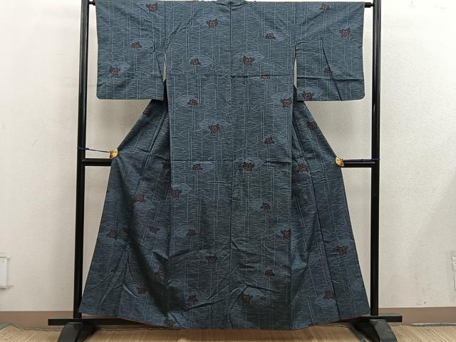 平和屋着物■上質な紬　草花文　正絹　逸品　BAAX8426mz
