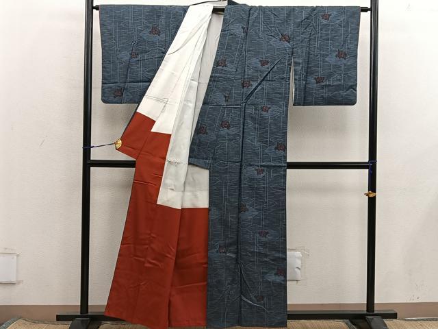平和屋着物■上質な紬　草花文　正絹　逸品　BAAX8426mz