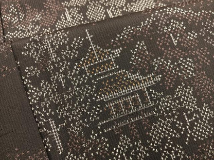 平和屋着物■上質な紬　風景文　正絹　逸品　BAAX8427mz