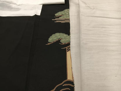 平和屋着物■豪華黒留袖　駒刺繍　扇面花文　正絹　逸品　BAAX8431mz