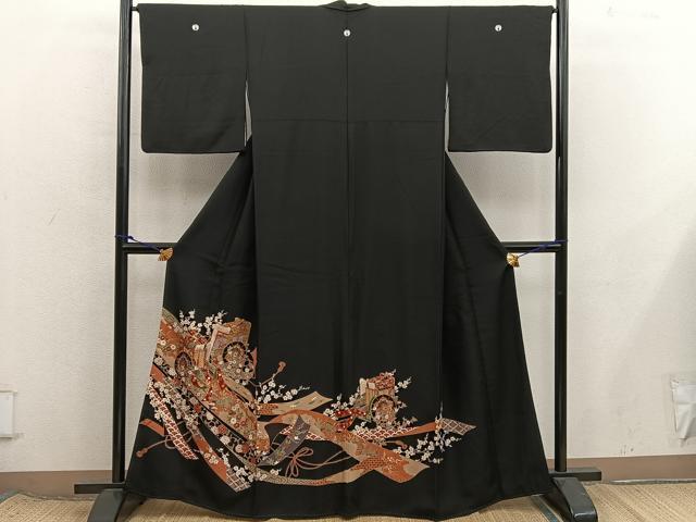 平和屋着物■豪華黒留袖　御所車花文　正絹　逸品　BAAX8434mz