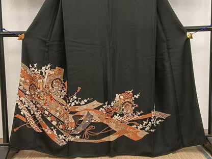 平和屋着物■豪華黒留袖　御所車花文　正絹　逸品　BAAX8434mz