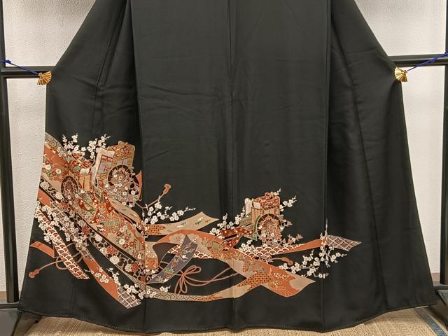 平和屋着物■豪華黒留袖　御所車花文　正絹　逸品　BAAX8434mz