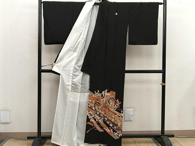 平和屋着物■豪華黒留袖　御所車花文　正絹　逸品　BAAX8434mz