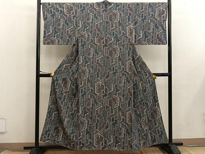 平和屋着物■上質な小紋　幾何学花文　正絹　逸品　BAAX8438mz