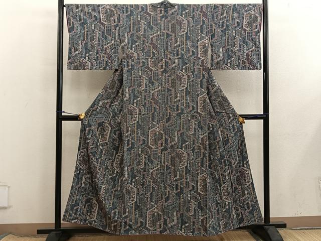 平和屋着物■上質な小紋　幾何学花文　正絹　逸品　BAAX8438mz