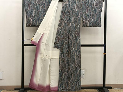 平和屋着物■上質な小紋　幾何学花文　正絹　逸品　BAAX8438mz