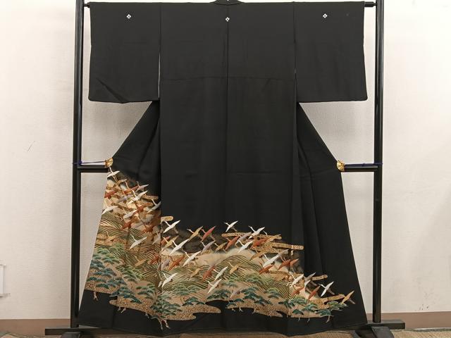 平和屋着物■豪華黒留袖　駒刺繍　飛鶴文　暈し染め　金彩　正絹　逸品　BAAX8444mz