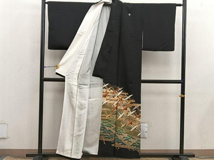 平和屋着物■豪華黒留袖　駒刺繍　飛鶴文　暈し染め　金彩　正絹　逸品　BAAX8444mz