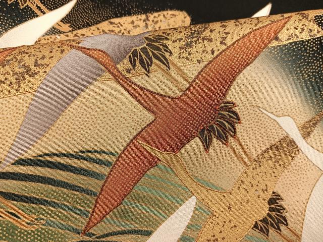 平和屋着物■豪華黒留袖　駒刺繍　飛鶴文　暈し染め　金彩　正絹　逸品　BAAX8444mz