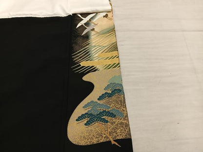 平和屋着物■豪華黒留袖　駒刺繍　飛鶴文　暈し染め　金彩　正絹　逸品　BAAX8444mz