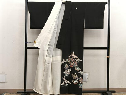 平和屋着物■豪華黒留袖　作家物　人物花文　正絹　逸品　BAAX8448mz