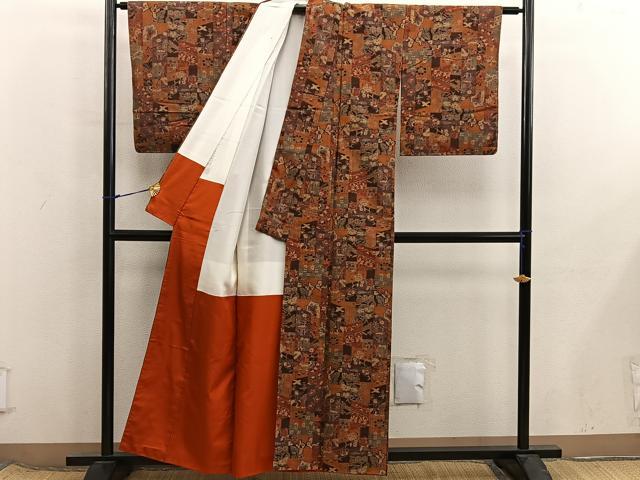 平和屋着物■上質な紬　草花文　正絹　逸品　BAAX8451mz