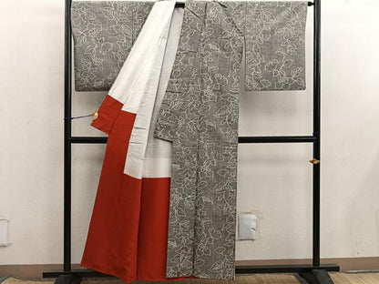 平和屋着物■上質な紬　草花文　正絹　逸品　BAAX8456mz