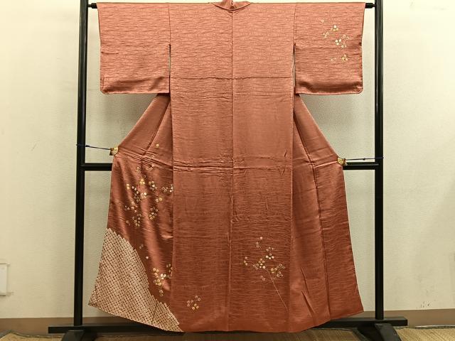 平和屋着物■訪問着　絞り　枝花文　金彩　正絹　逸品　BAAX8459mz