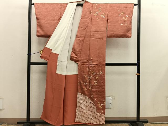 平和屋着物■訪問着　絞り　枝花文　金彩　正絹　逸品　BAAX8459mz