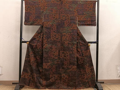 平和屋着物■上質な小紋　紬地　陶器更紗花文　正絹　逸品　BAAX8460mz