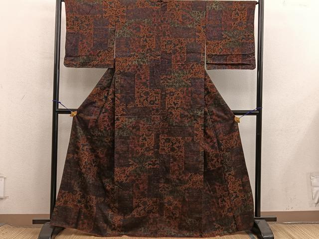 平和屋着物■上質な小紋　紬地　陶器更紗花文　正絹　逸品　BAAX8460mz