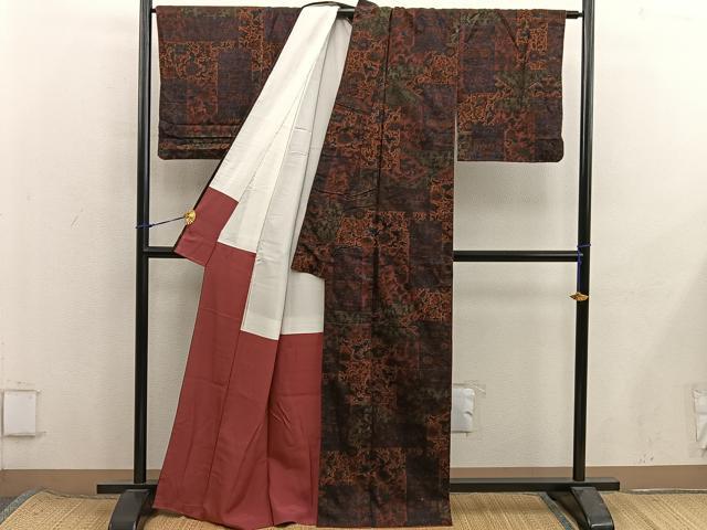 平和屋着物■上質な小紋　紬地　陶器更紗花文　正絹　逸品　BAAX8460mz