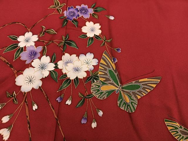 平和屋着物■豪華振袖　舞蝶花文　暈し染め　金彩　正絹　逸品　BAAX8461mz